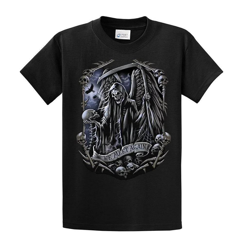 Biker Grim Reaper We Meet Again Skeletons Skull Scary Men T shirt Biker Grim Reaper We Meet Again Skeletons Skull Scary Men T shirt